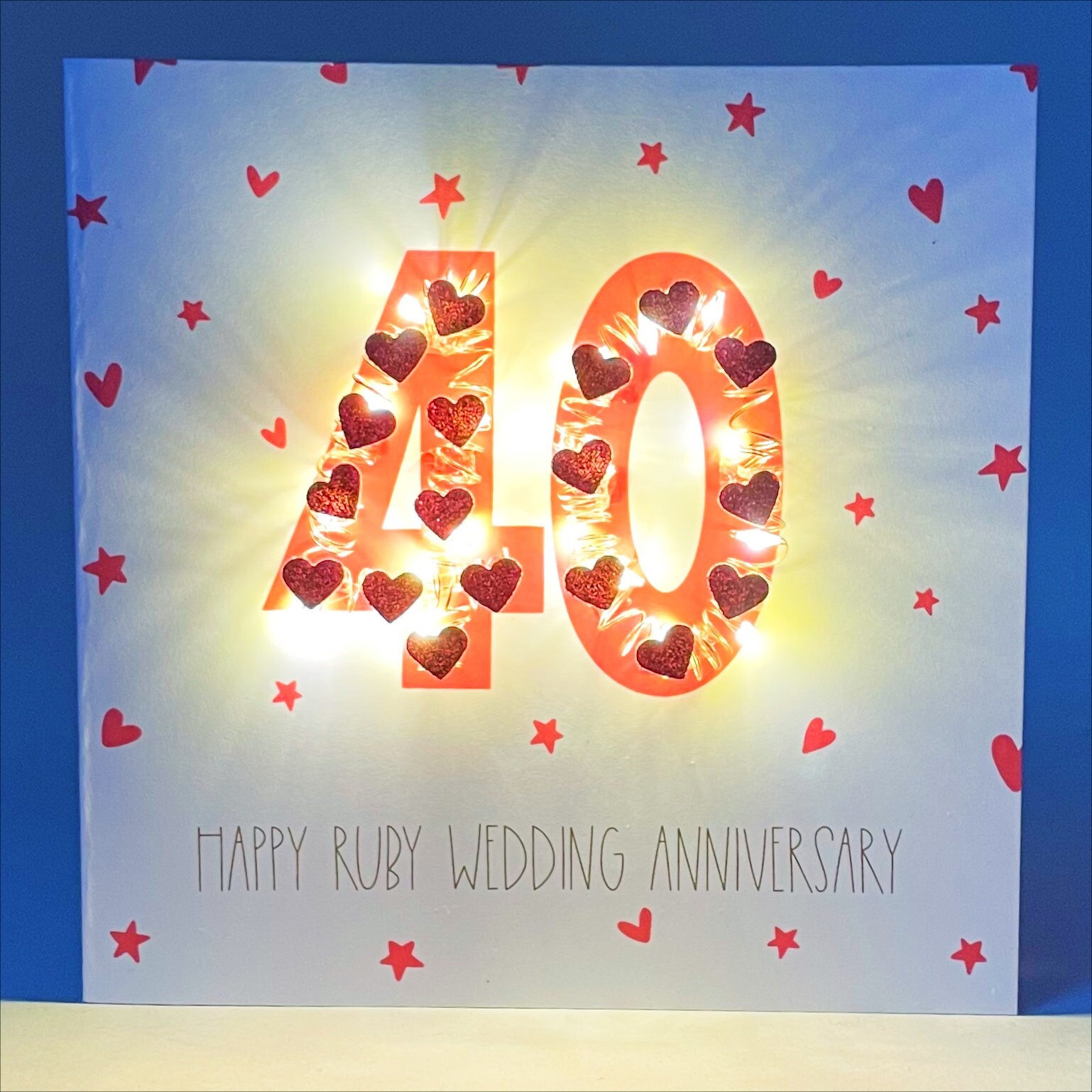 Ruby Wedding Anniversary Card, 40th Wedding Anniversary Card, Light up ...