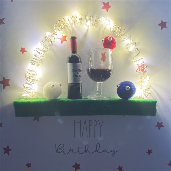 wine lover birthday card - light up red wine card