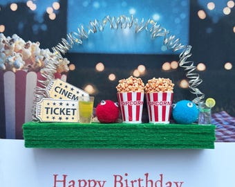 Light-Up Popcorn & Film Birthday Card: Miniature Movie Night Keepsake