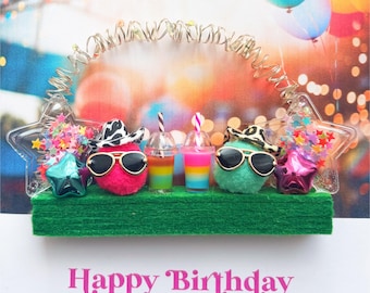 Summer Festival light up birthday card, festival season 3-D multi colour LED personalised boxed card