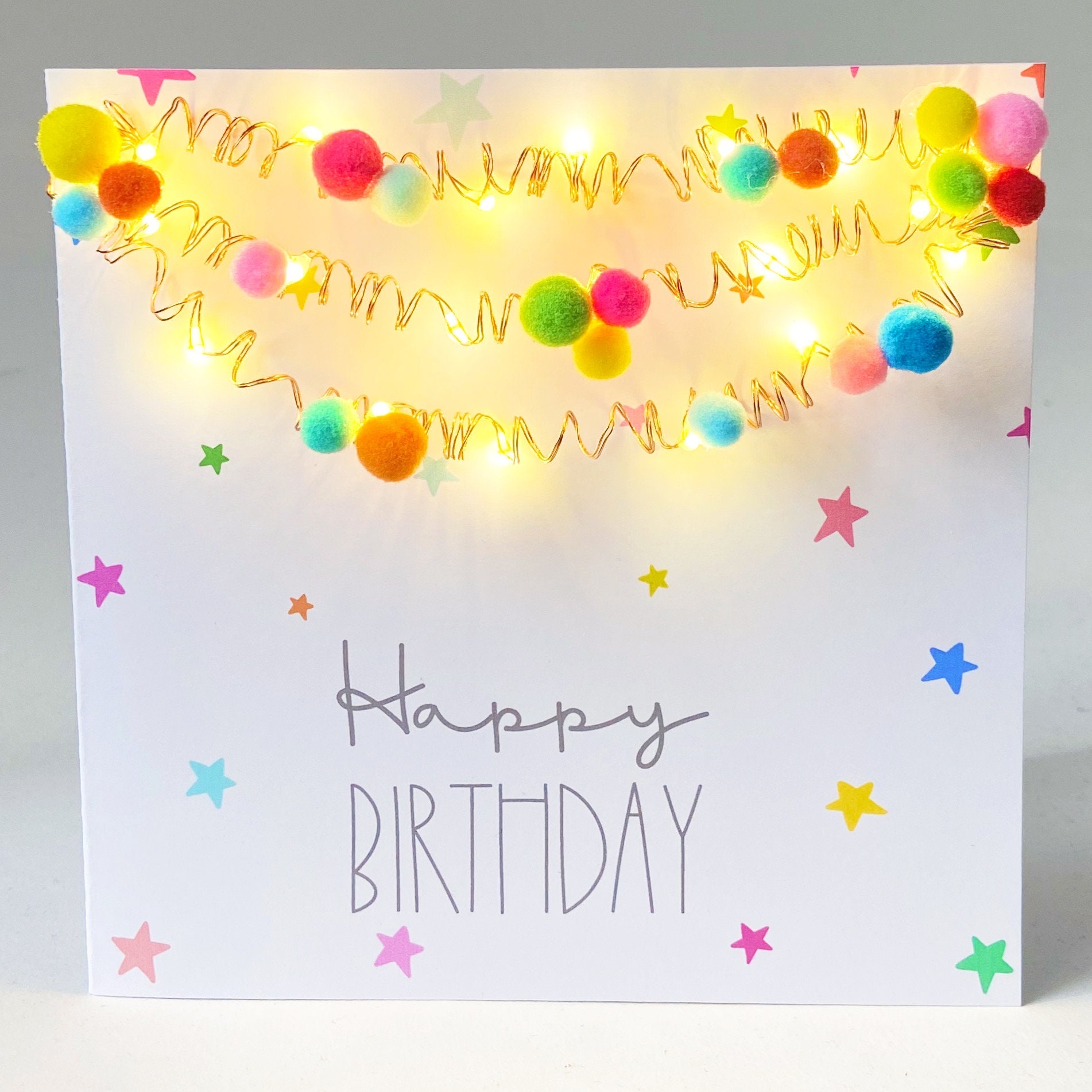 Light up card Birthday card Warm white copper wire garland Etsy