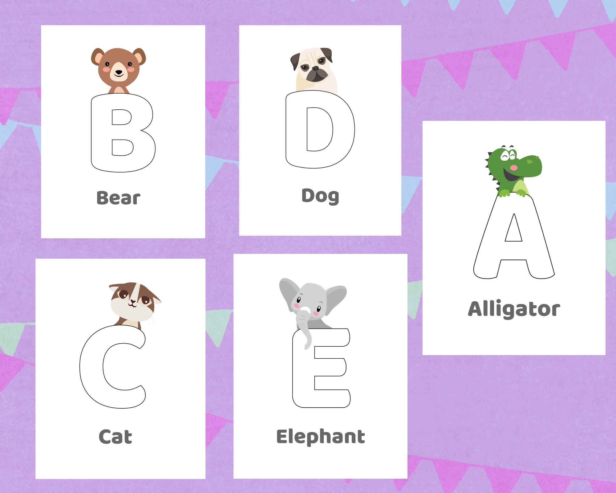 Full animal alphabet coloring pages kids learning letters | Etsy
