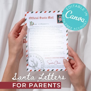 Carta de Papá Noel, para padres, carta personalizable, carta editable, plantilla Canva, descarga instantánea, plantilla imprimible