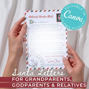 Carta de Papá Noel, para abuelos, carta personalizable para Papá Noel, carta editable para Papá Noel, Canva, para tía o familiares, plantilla imprimible