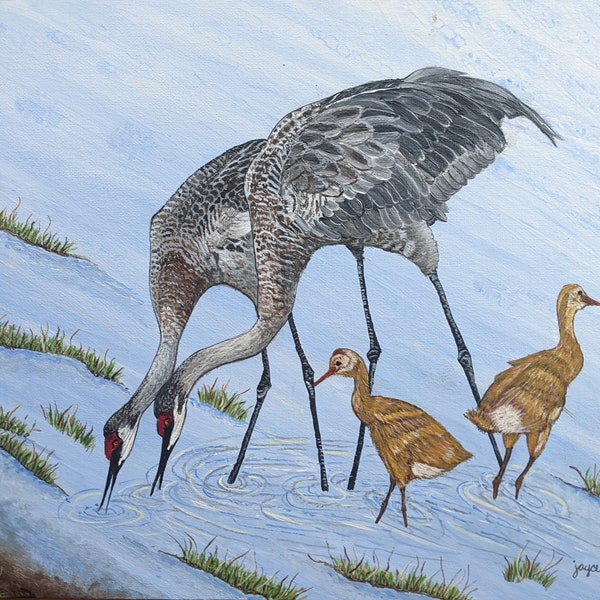Sandhill Crane Family - ORIGINAL Painting