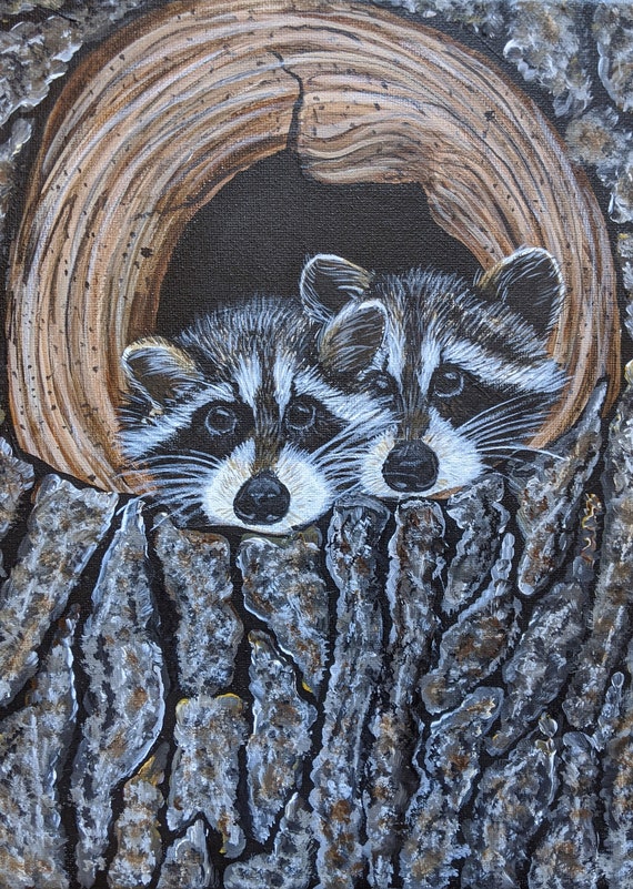 Racoons Hiding in Tree Opening Etsy