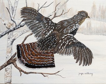 ORIGINAL Ruffed Grouse Flying Acrylic Painting