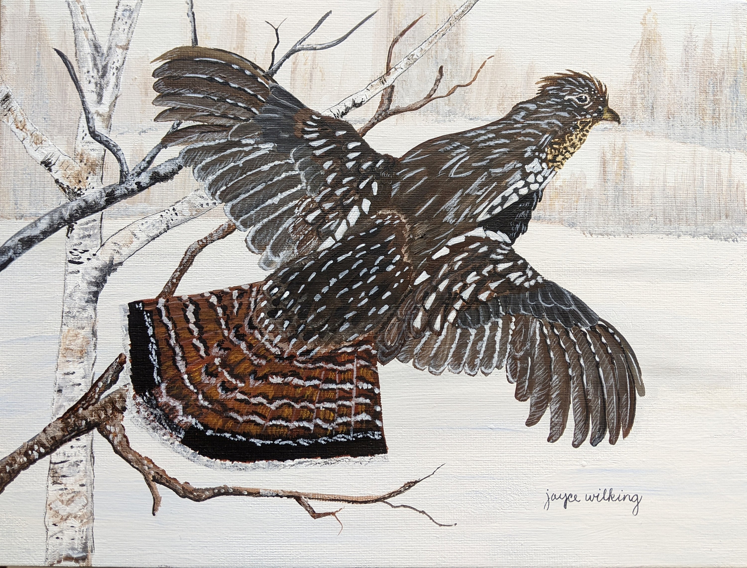 ORIGINAL Ruffed Grouse Flying Acrylic Painting - Etsy
