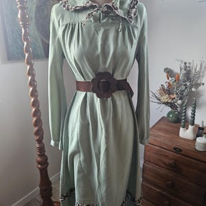 1970s prairie//mint pastel//homestead//handmade midi dress