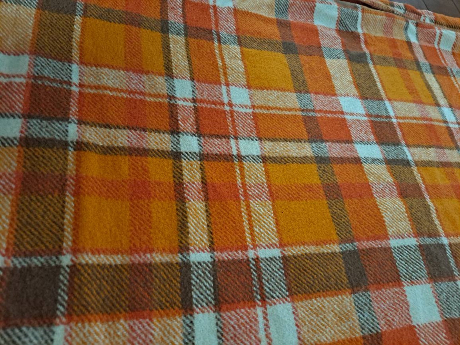 Vintage bright orange tartan pure wool and rayon blanket Etsy