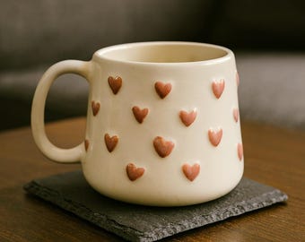 Handmade Ceramic Heart Mug | 3D Raised Heart Coffee Cup