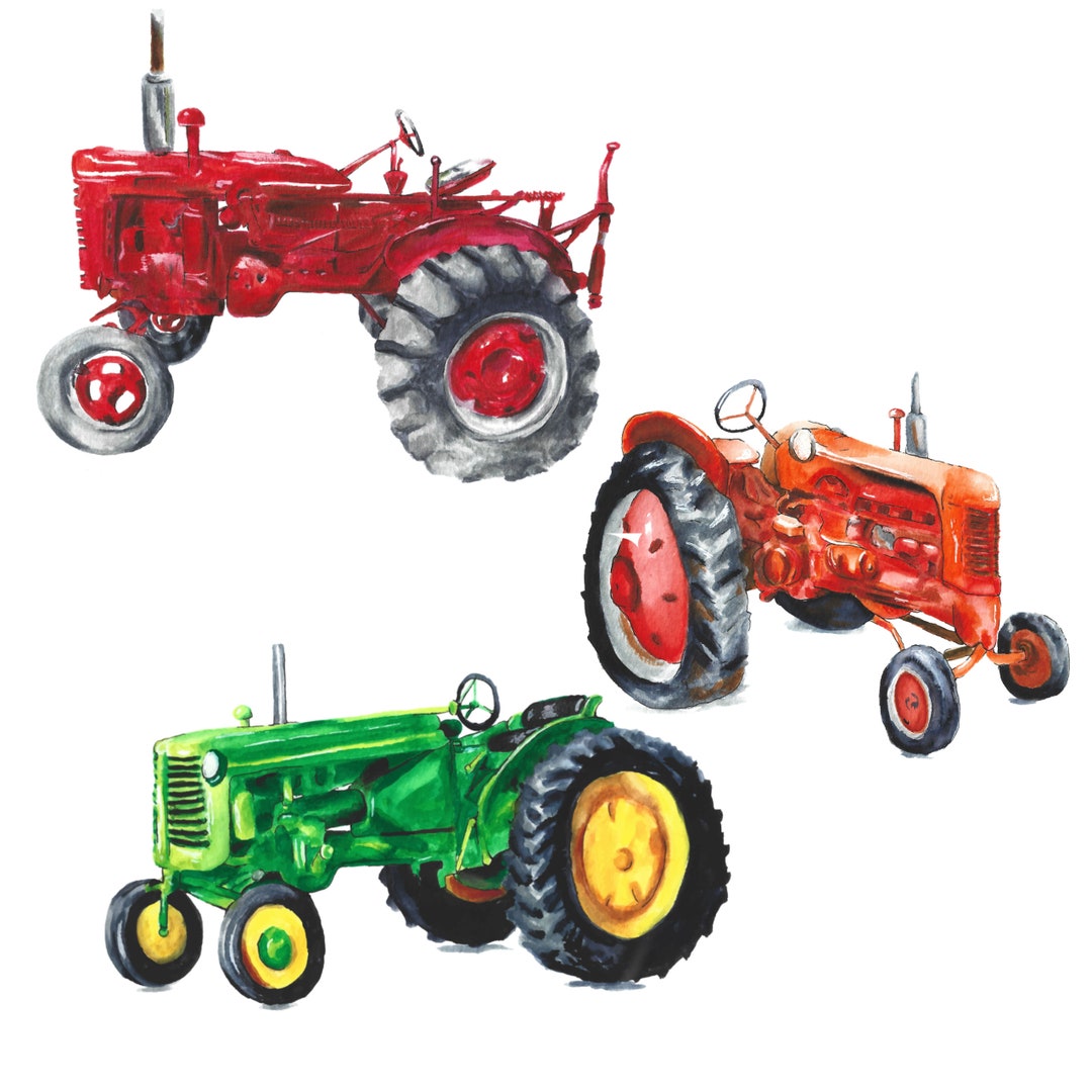 Antique Watercolor Tractor Clipart, Digital File Downloads, Farm Theme ...
