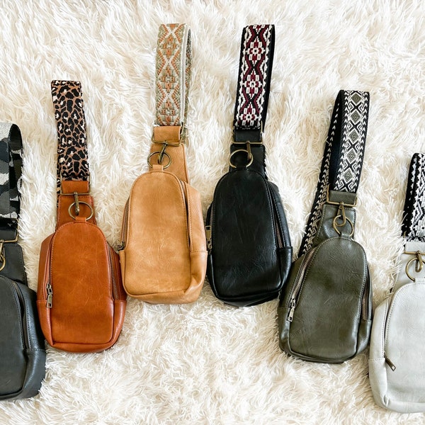 vegan leather sling bag + guitar strap | grey main image 1