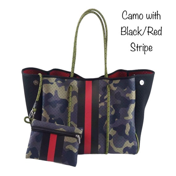 Neoprene Tote Large Blue Camo With Hot Pink Racer Stripe -  UK