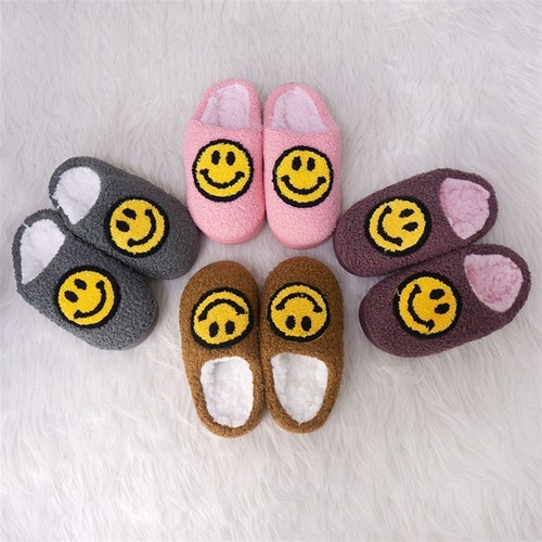 Kids Smiley Face Slippers Happy Face Slippers House Etsy