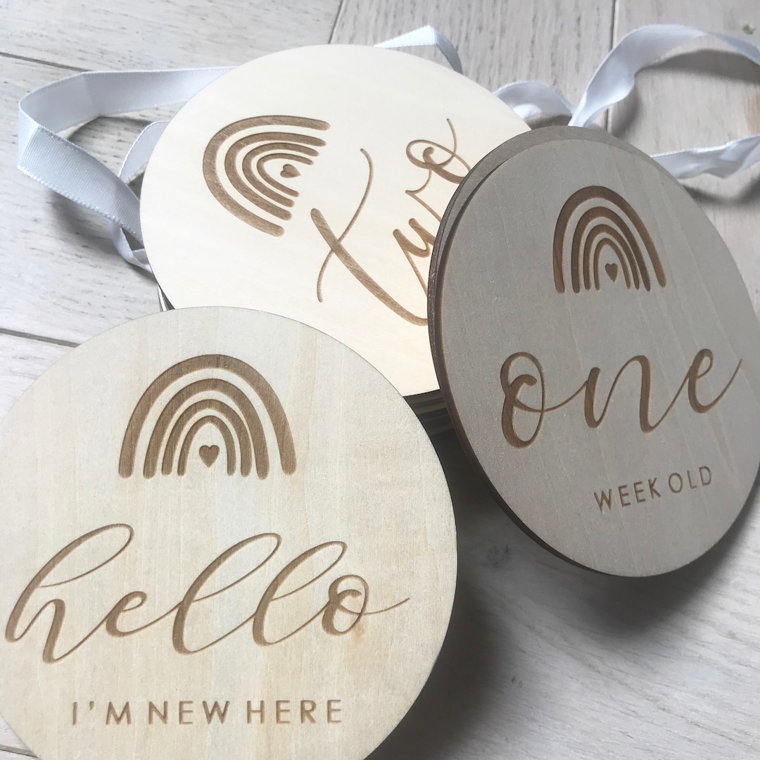 Rainbow Milestones, Wooden Monthly Milestone Discs, Wooden Baby ...