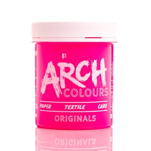May include: A pink plastic jar of hair dye with the brand name "ARCH COLOURS" and the words "PAPER TEXTILE CARD ORIGINALS" printed on the label.