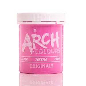 May include: A pink jar of Arch Colours dye for paper, textile, and card. The jar has a white lid and the text "ARCH COLOURS ORIGINALS" is printed on the front.