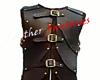 Men Genuine leather Medieval Archer Larp Knight Hero Costume Black Armor With Buckle belt & Adjustable Lace up Armor For Halloween Roll play