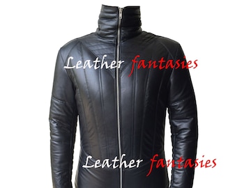 Echt zwart leren gevoerde catsuit leren bodysuit met vulling