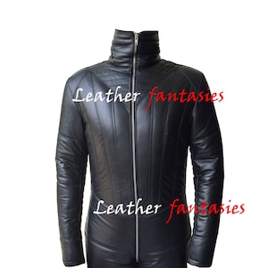 Echtes schwarzes Leder Gepolsterter Catsuit Leder Bodysuit Jumpsuit mit Polsterung