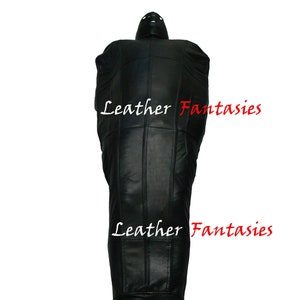 Real Leather Full body Bondage Straight jacket sleeping bag hood restraints/ Genuine Leather black bondage sleeping bag