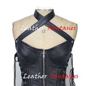 Women Genuine Leather Corset Steel Boned Over Bust Korsettkleid leder Back lace Closure Leather Shapewear/Leather bodice/Foundation Garment