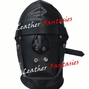 Genuine Leather bondage isolation hood with mouth zipper for sensory deprivation