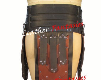 Genuine Leather Medieval LARP Faulds Tassets Viking Waist Hip Protection/Battle Skirt Leg Thigh Armor Elf Knight Costume Belt for Unisex