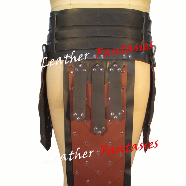 Genuine Leather Medieval LARP Faulds Tassets Viking Waist Hip Protection/Battle Skirt Leg Thigh Armor Elf Knight Costume Belt for Unisex