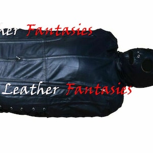 Real leather Extreme Bondage Bag Sleep Sack Sensory Restricted Sack laced with Hood