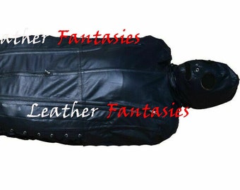 Extreme bondagetas van echt leer Sleep Sack Sensory Restricted Sack met capuchon