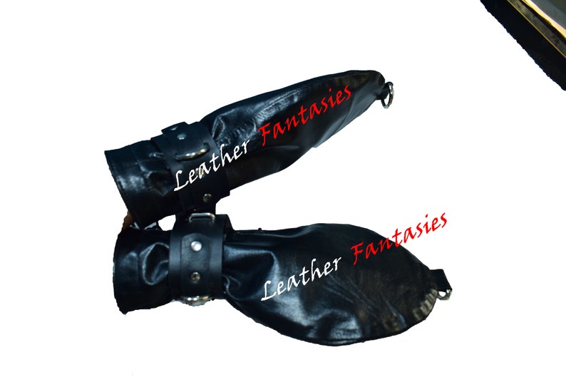 Unisex Black Leather Padded Mitts - Mitts3