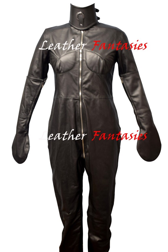 Real Leather Women Body Suit Restricted Bondage Slave Costume With