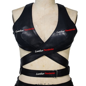 New Women&#39;s 100% Genuine Leather Wrap Bra Top In Black/ Genuine Leather Wrap top for daily wear