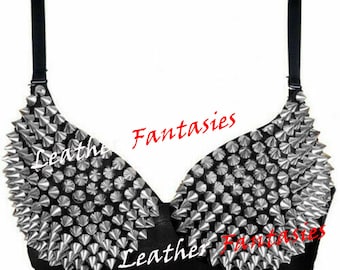 spike bra femdom Womens Genuine Leather Silver Spikes Bra With Adjustable Back Women Sexy  Gothic Punk Embellished Spike Bra Top - Etsy UK