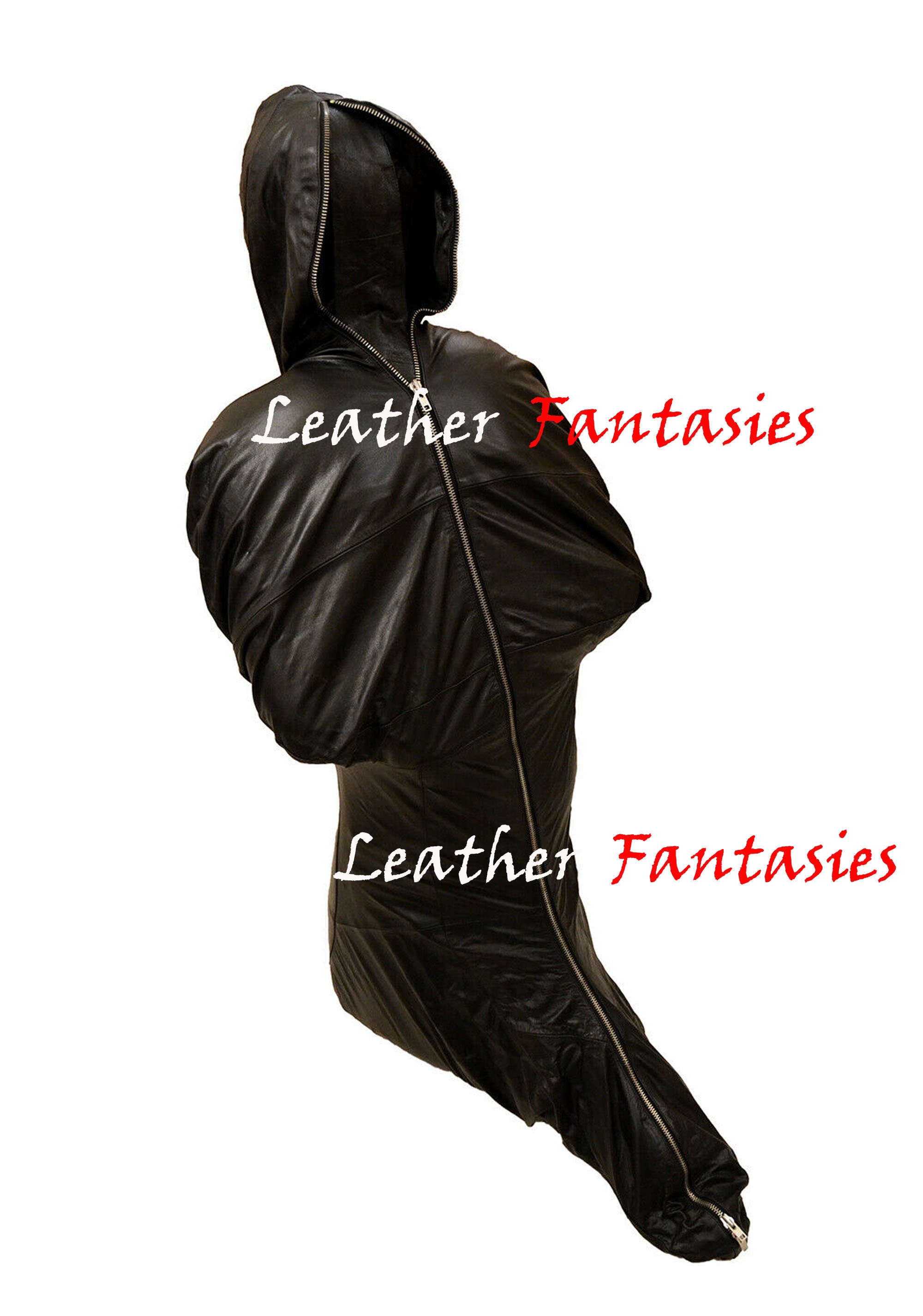 Genuine Black Leather Body Suit BDSM Gimp Suit Blindfold Hood With