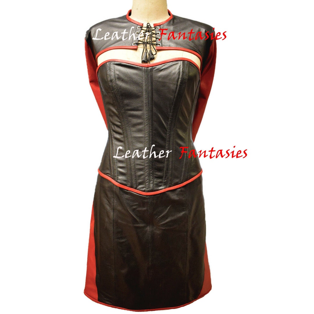Leather Corset Belted Woven Dress