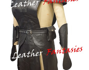 Genuine Leather Viking Armor With Cape style shoulder Adjustable Waist buckle belt Body Armor for re-enactment LARP Halloween Costume Unisex