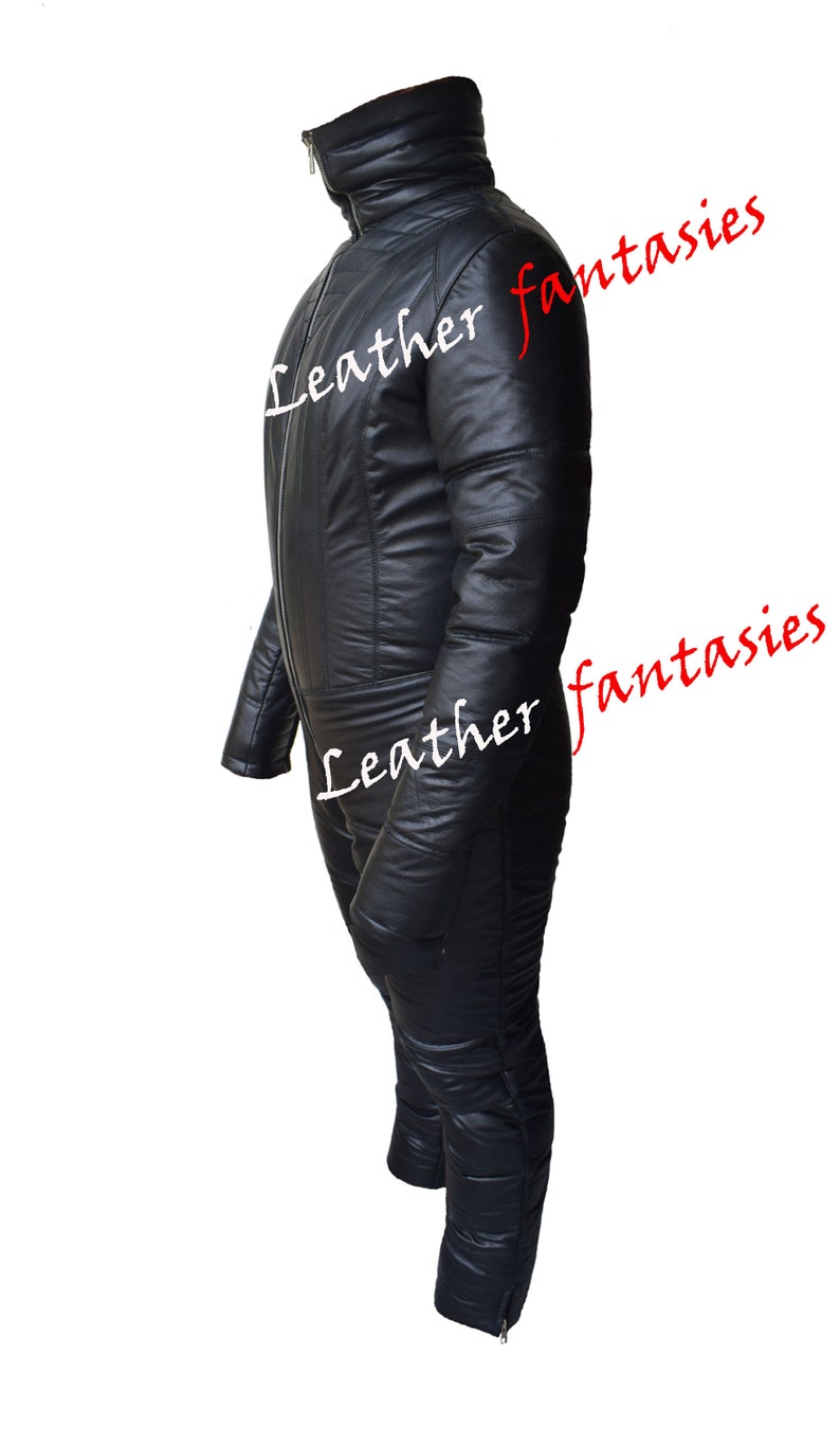 Genuine Black leather Padded catsuit Leather Bodysuit Jumpsuit with padding image 2