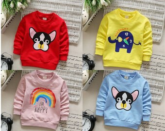 Autumn Cartoon Baby Girls Sweatshirts Christmas Children Hoodies Animal Long Sleeve Cotton Sweater Kids T-shirt Clothes Gift