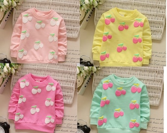 Autumn Baby Girls Sweatshirts Winter Spring Children Hoodies Cotton Cherry Long Sleeve Sweater Kids T-shirt Clothes