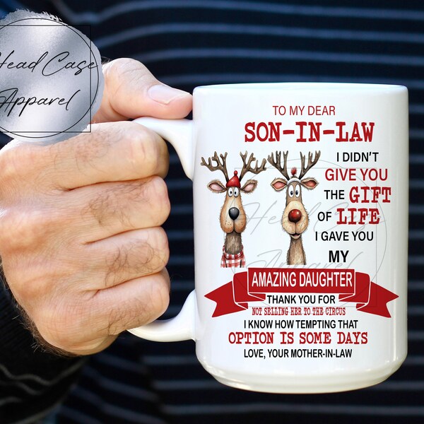 Custom Christmas Mug, Custom Christmas Son In Law Mug, Gift for Son in Law, Son In Law Mug, Reindeer Mug, Christmas Gift for Son in Law