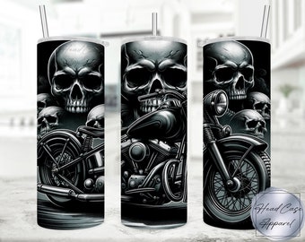 Skull Tumbler, Skull and Motorcycle Tumbler, Skull Travel Mug, Motorcycle Travel Mug, Gift for him, Gift for Biker, Gift for Husband