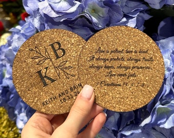 Set van 100 aangepaste Cork Coaster, huwelijksgunsten voor gasten, gepersonaliseerde Coaster, bruids douchegift, feestartikelen, zakelijk promotie-item