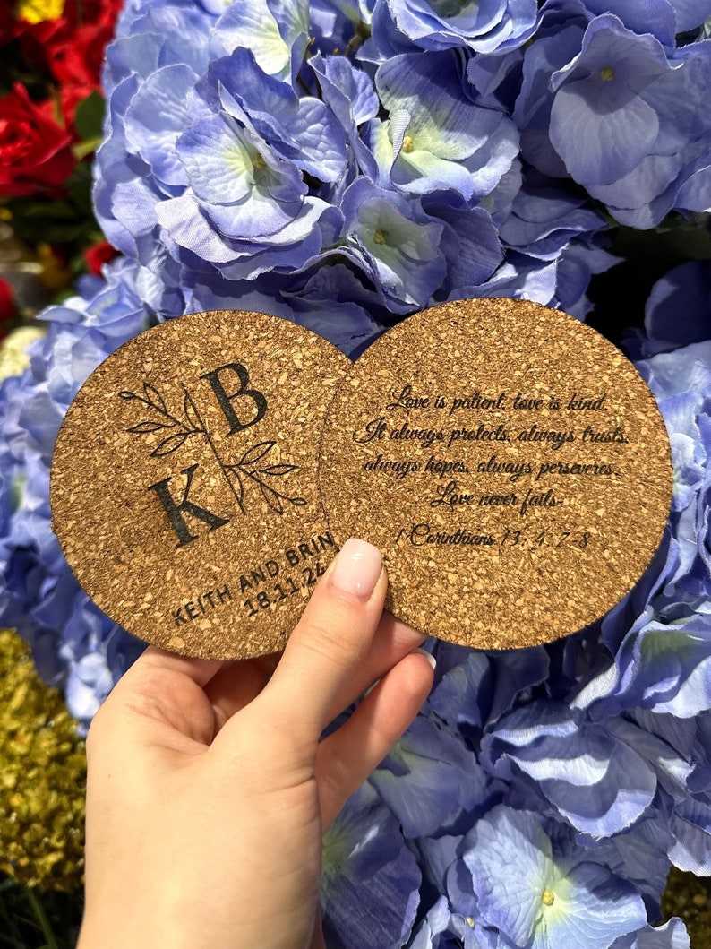 Set of 100 Custom Cork Coaster, Wedding Favors for Guests, Personalized Coaster, Bridal Shower Gift, Party Favors, Business Promotional Item image 1