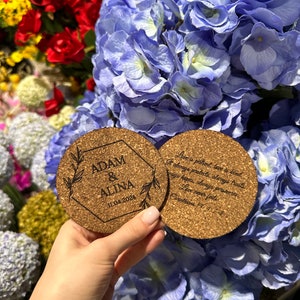Set of 100 Custom Cork Coaster, Wedding Favors for Guests, Personalized Coaster, Bridal Shower Gift, Party Favors, Business Promotional Item image 2