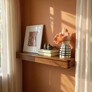 Wall Mounted Solid Wood Shelf – Mid Century Floating Ledge – Handmade Art Display for Modern Home Decor
