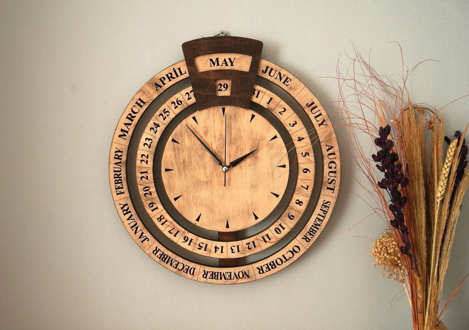 Wooden Wall Clock With Calendar, Wall Hanging Clock, Modern Wall Decor, Personalized Wall Clock - Etsy Wooden Wall Clock With Calendar, Wall Hanging Clock, Modern Wall Decor, Personalized Wall Clock - Etsy