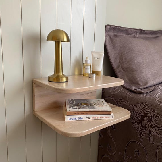 Floating Nightstand with LED: Wall-Mounted Wood Bedside Table